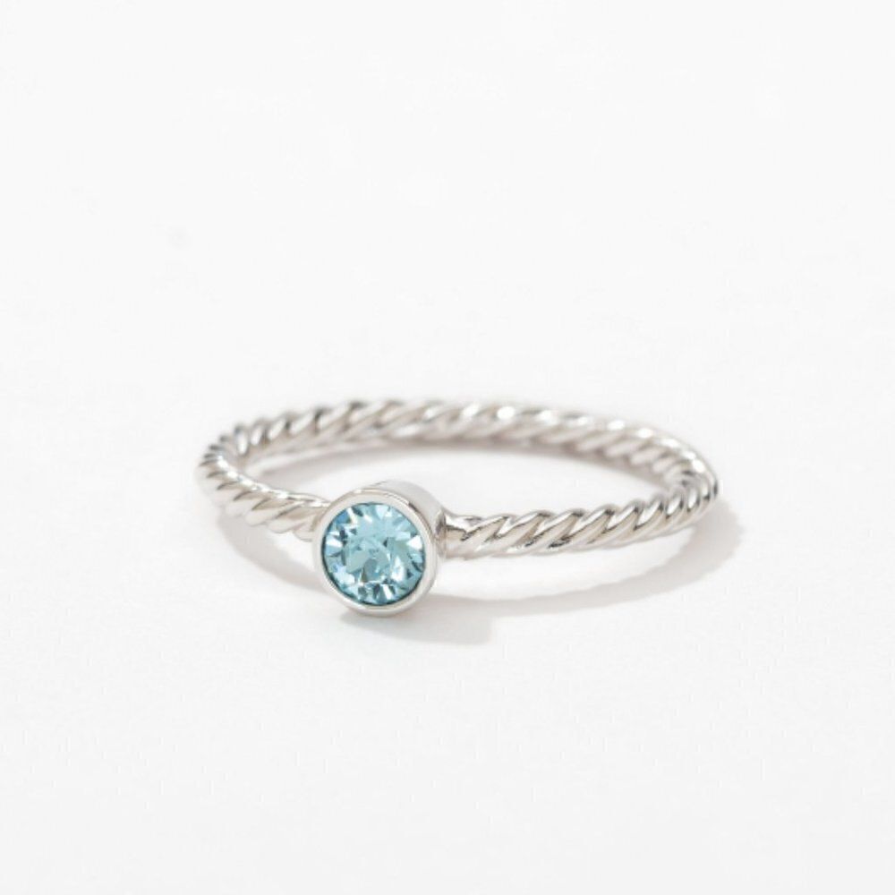 Touchstone Crystal Swarovski Company silver with aquamarine ring - size 5 - NEW